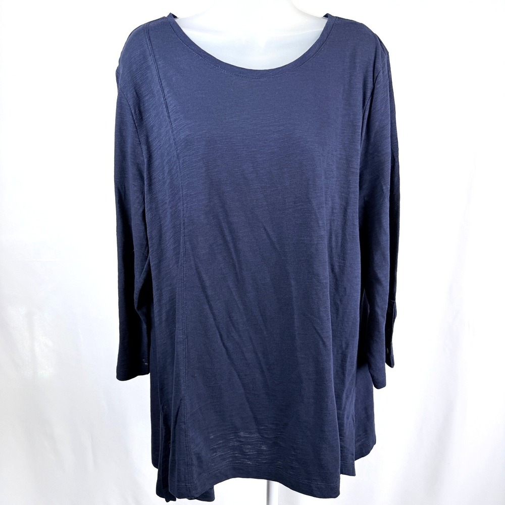 Chico's Cotton Slub Tunic Top 3 XL Navy NWT Burnout Sharkbite 3/4 Sleeve